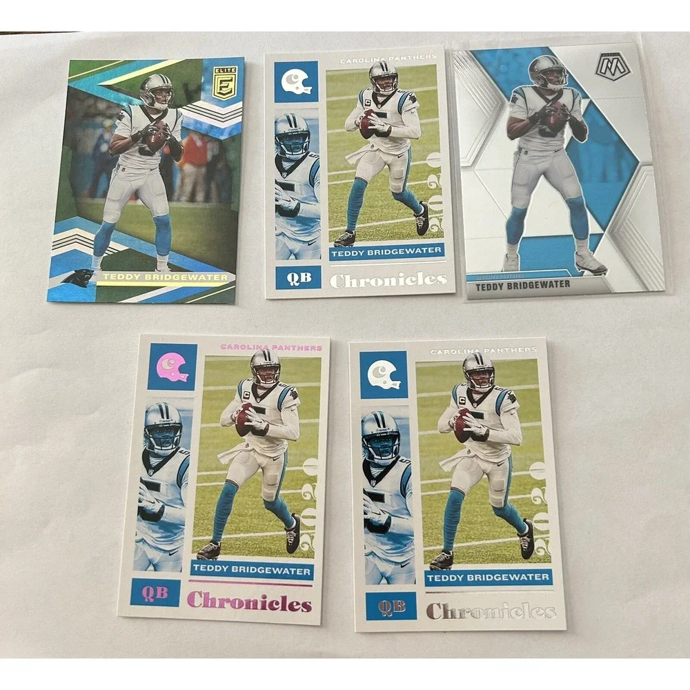 Lot of 5 Panini Teddy Bridgewater Carolina Panthers Football Trading Cards (X9)